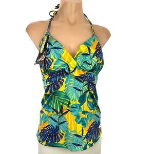 Hapari Tankini Swim Top Size 8-10 Orange/Blue built in Padded Bra Halter Tie